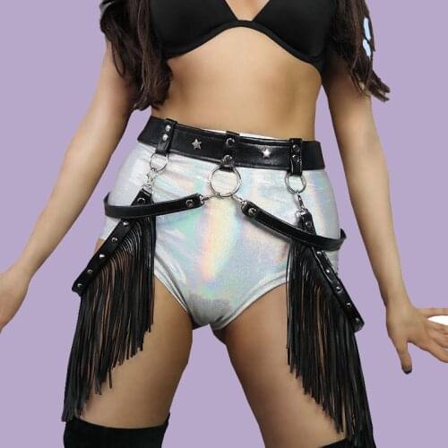 Punk Women Leather Tassel Skirt Waist Belts Goth Body Harness Sexy Boho Black Garter Strap Suspenders High Quality Garters Belt