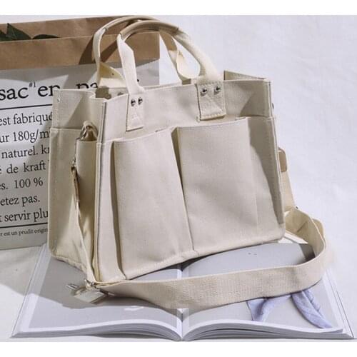 Women Handbag Korean School Simple Solid Color Casual Canvas Messenger Shoulder Bag Hot Sale Student Large Capacity Pocket Bags