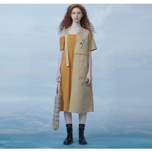 IRINACH214 2020SS NEW COLLECTION asymmetrical patchwork safari style short sleeves long women dress