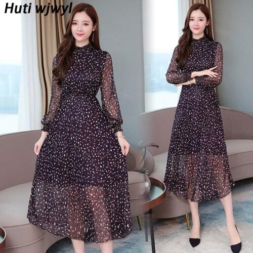 2021 Vintage Print Floral Chiffon Boho Beach Maxi Dress Spring Autumn Long Sleeve Chic Dress Casual Women Bodycon Party Vestidos
