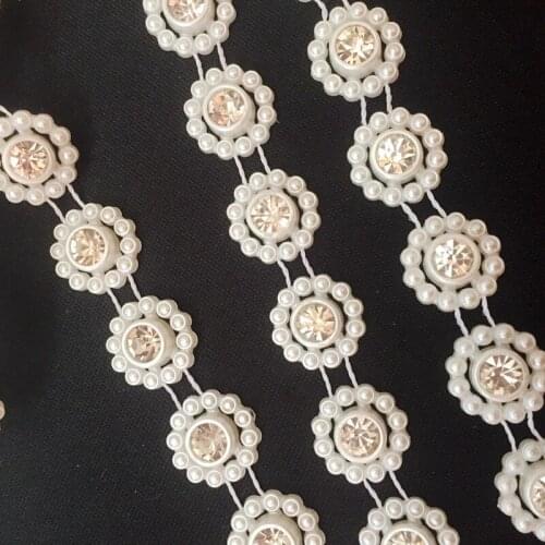 1yard/lot 13.5mm Flower Shape Flatback ivory Imitation Natural pearl Beads Pearl Imbue Diamond Ribbon Trim Wedding decoration