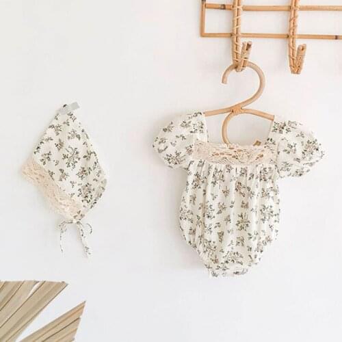 2020 Summer Baby Girls Rompers Baby Clothes Rompers Short Sleeve Floral + Cap Infant Girls New 2020 Autumn Winter Baby Boy Girl