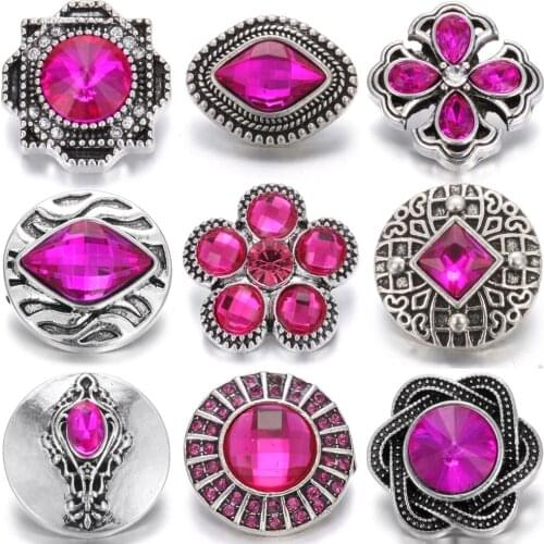 6pcs/lot Wholesale Snap Jewelry Mixed Rose Red 18mm Snap Buttons Jewelry Fit 18mm Snap Button Bracelet Charms Women Jewelry