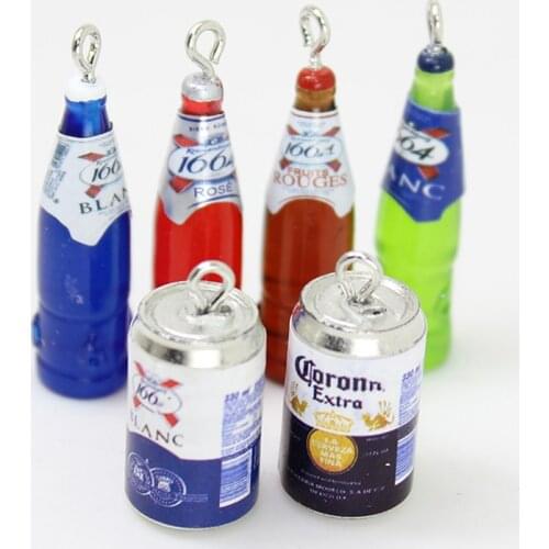 Yamily 8pcs/Resin Wine Charm Dollhouse Simulation Beer Cans Bottle Pendant DIY Jewelry For Keychain Earrings Bracelet Necklace