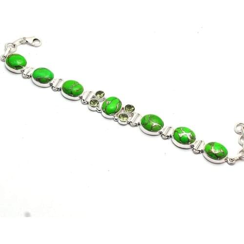 Genuine Green Copper Turquoise Bracelet 925 Sterling Silver, 19.8 cm, GRP0327