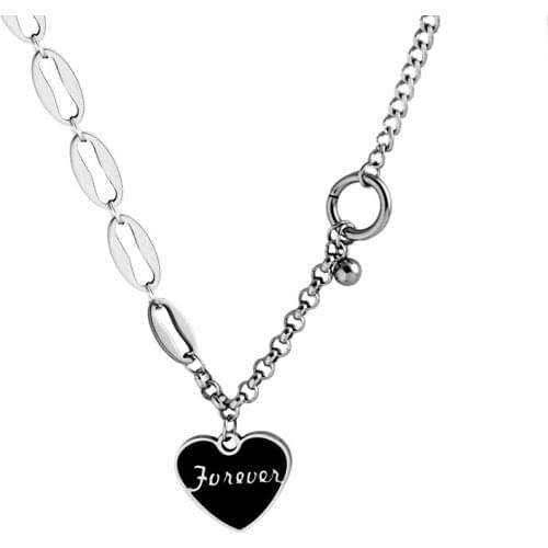 316L Stainless Steel Fadeless Black Mosaics Hearts Pixel Double Necklace Web Celebrity Hip Hop Rock Clavicle Chain Loves jewelry