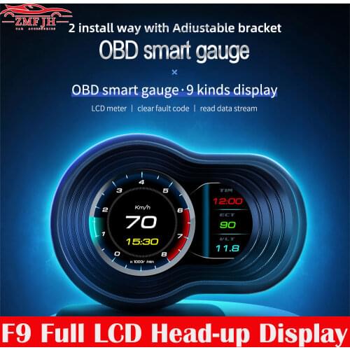 HUD F9 OBD2 Digital Guage Display Head Up Speed Monitoring with Acceleration Turbo Brake Test Upgrade Version Smart Car Gauge
