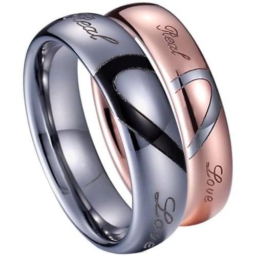 Mutil color Real Love Heart shaped 100% true Tungsten couple wedding rings for men and women marriage jewelry finger ring