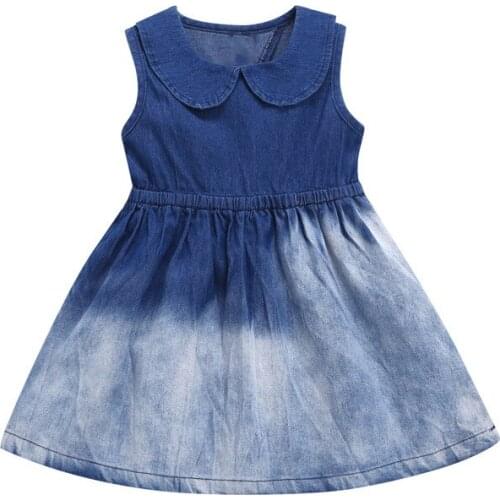 Baby fashion Dress Summer New Doll collar Girls Cute Casual Sleeveless Dress Infant Leisure Washed denim Skirt