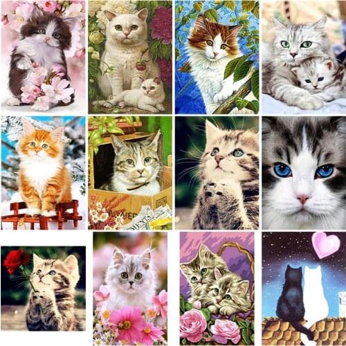 DIY 5D Diamond Painting Full Round Square Resin Mosaic Diamond Embroidery Cross Stitch Kits Wall Art Handcraft Lovely Little Cat