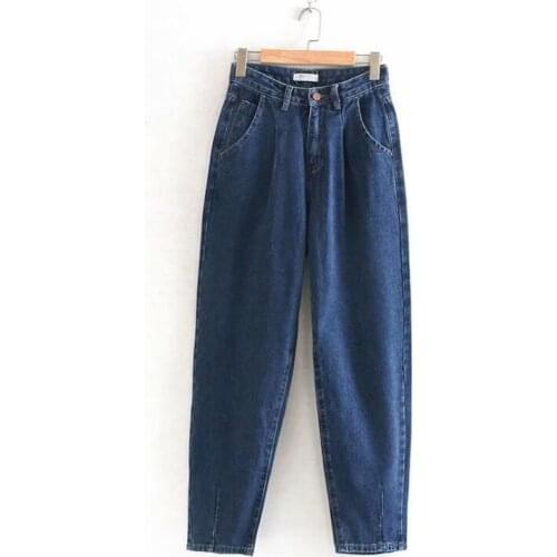 Women Streetwear Pleated Mom Jeans High Waist Loose Slouchy Jeans Pockets Boyfriend Pants Casual Ladies Denim Trousers