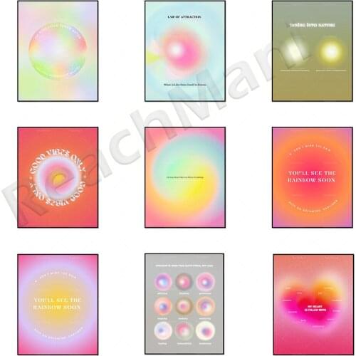 Hot sale Aura posters, energy art aesthetic decoration, ethereal spirit gradient color psychedelic wall art print, retro grainy