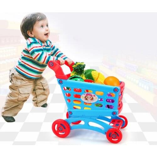 Simulation Supermarket Shopping Cart Pretend Play Toy Mini Plastic Trolley Play Toy Gift for Children Play Role in Pretend Game