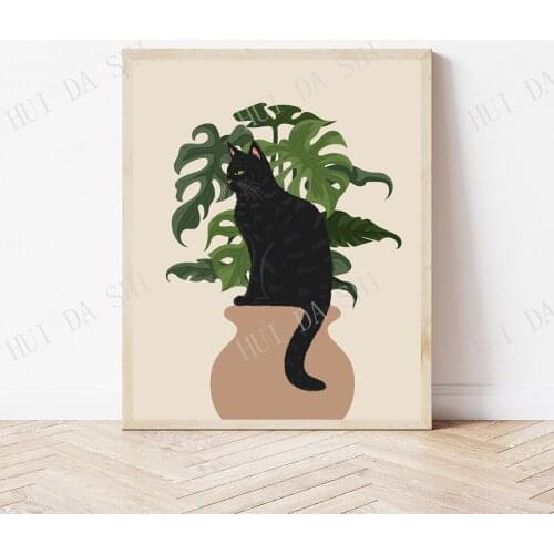 Cat Print, Cat and Houseplants Print, Houseplant Art, Black Cat Print, Houseplant Illustration, Cats and Plants Art