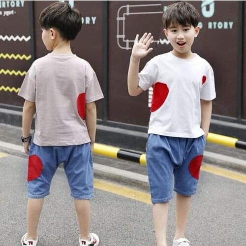 2 Pcs Boys Girls Clothing set Summer Outfits Childrens Cotton T-shirts Jeans Pants vetement garcon For 6 8 10 12 14 Years