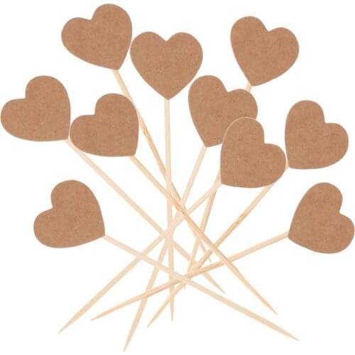 Kraft Paper Rustic Heart Cupcake Cake TopperS Flags PickS Wedding Party Decor