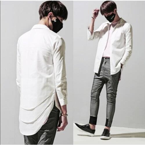 2020 Summer Men Clothing Fashion Casual Shirt Cardigan Slim Medium-long Long-sleeve Shirt Hairstylist Nightclub Singer Costumes
