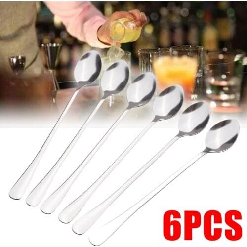 6pcs Quality Stainless Steel Coffee Spoons Silver Long handled Spoons Multi Durable Cafe Bar Kitchen Tool