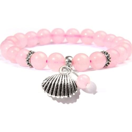 Fashion Sell Charm Bracelet Natural Stone Pink Quartz Crystal Beads Bracelet Women Romantic Beaded Bracelet Jewelry for Women