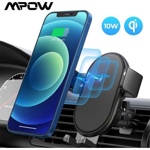 MPOW CA164 Wireless Car Charger Mount 10W Auto-clamping Qi Fast Charging Car Mount with Power Storage Air Vent Car Phone Holder