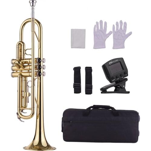 Muslady Standard Bb Brass Trumpet with Mouthpiece Carry Bag Gloves Cleaning Cloth Tuner Wind Instrument