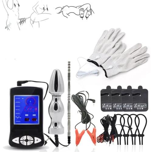 Men Electric Shock Kit,Electro Anal Plug,Penis Catheter,nipple clamps,Orgasm Masturbation Massage,Medical Themed Sex Toys