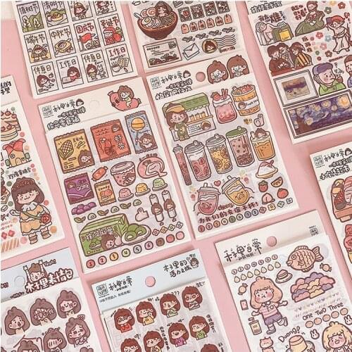 Stickers 4 Sheets/Set Cute Diary DIY Planner Kawaii Sticky Scrapbooking for Girls Decorative Back to School Stationery Supplies