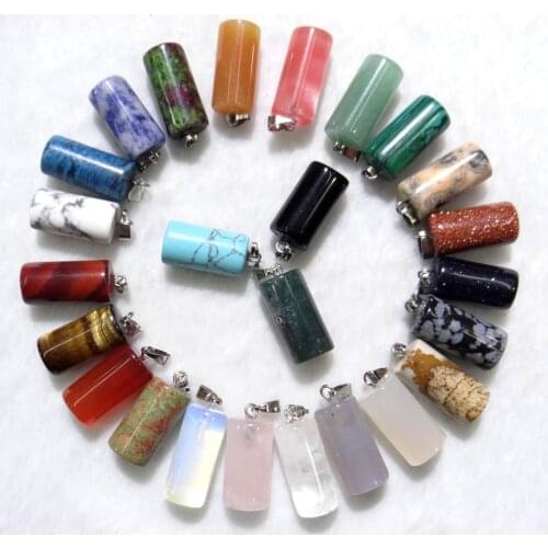 Natural stone Turquoises aventurine Quartz Crystal Opal lapis Cylinder pendants for diy Jewelry making necklace Accessories50pc