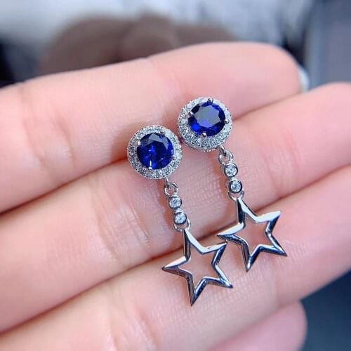 Natural Blue Sapphire Earrings 925 Sterling Silver Gemstone Stud Earrings for Women