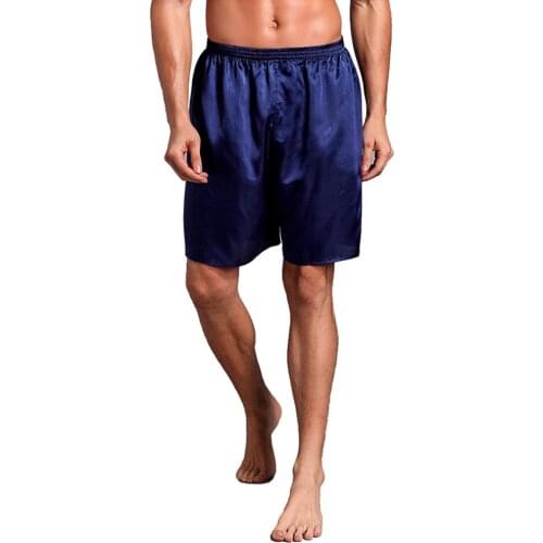 New Sexy Silk Sleepwear Loose Casual Elastic Waist Soft Summer beach Shorts Home Pajama Sleep short Solid thin shorts blue men