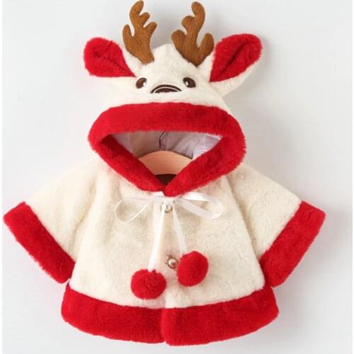 Newborn Baby Clothes 2021 New Christmas Costume Kids Autumn Winter Warm Thick Sweater Coat Cartoon Hooded Cloak for 6-36M Girls