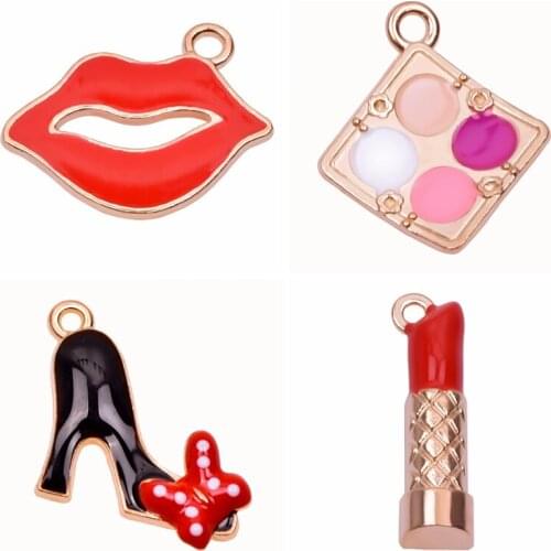 Womens Supplies High Heel Lipstick Pendant Charms For Jewelry Making DIY Findings Earrings Necklace Accessories Handmade 15pcs