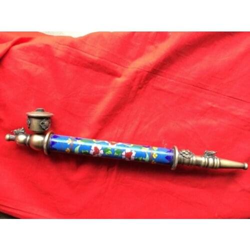 Elaborate Chinese antique old-style colorful flower copper smoking pipe