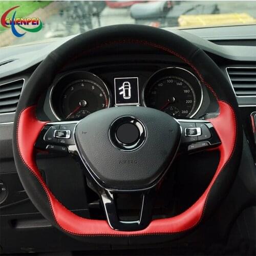 DIY Anti-Slip Black Suede Red Leather Car Steering Wheel Cover For Volkswagen VW Passat B8 Golf 7 Mk7 New Polo Jetta