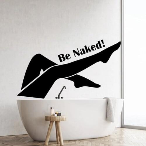 Sexy Woman Legs Wall Sticker Bathroom Vinyl Decal Womans Bathroom Room Decoration Quotes Be Naked Art Mural Waterproof