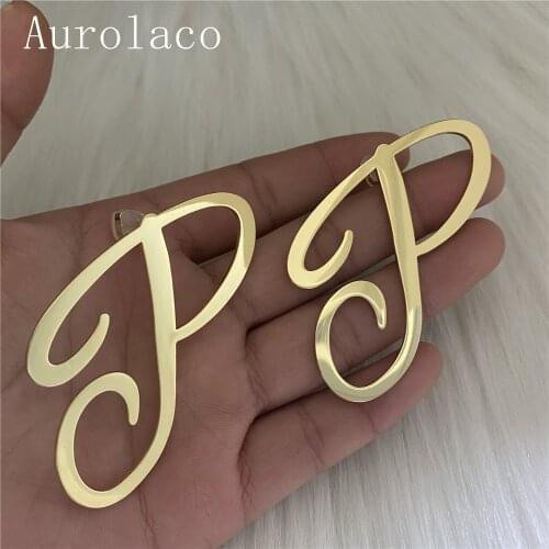AurolaCo 6cm Custom Initial Earrings Stainless Steel Custom Name Earring Personalized Monogram Statement Earring for Women Gift