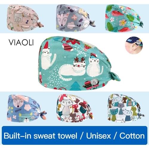 Unisex cotton cartoon printing Adjustable Scrubs Cap beauty pet shop work hats dust hat Scrub Cap Wholesale prices High Quality