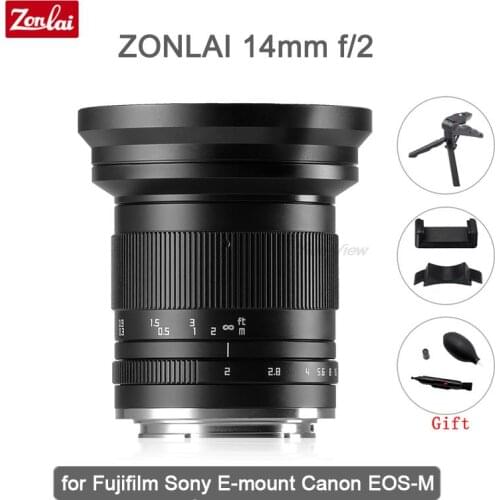Zonlai 14mm F2 Lens Ultra Wide Angle Manual Focus Prime for Fujifilm X Sony E Canon EOS-M Mount Camera A7 A6400 X-T30 X-T4 M5
