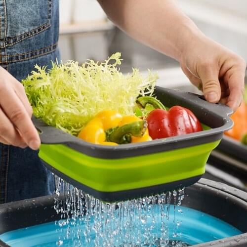 Foldable Strainer Basket Collapsible Colander Sets Square Shape Fruit Vegetable Washing Drainer Kitchen Baskets