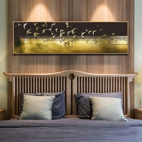 Modern Simple Abstract Texture of Black and Gold Abstract Landscape Birds Decorative Painting Wall Pictures for Living Room