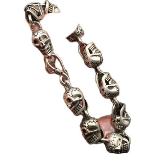 Tibetan Silver Skull Bracelet mens Retro Tibetan Silver Bracelet