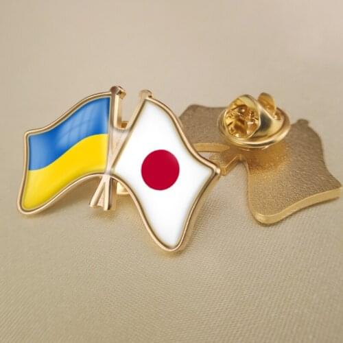 Ukraine and Japan Crossed Double Friendship Flags Lapel Pins Brooch Badges