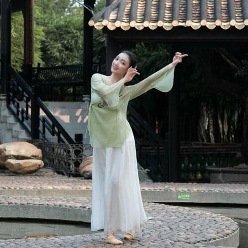 Chinese Style Embroidered Dance Tops Classical Dance Practice Clothes Female Body Rhyme Body Clothes Teachers National Dance