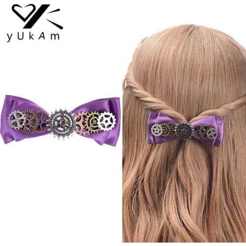 YUKAM Vintage Steampunk Jewelry Gears Hair Accessories Decoration Hair Clips Bowknot Hairpins Ornament for Women Girls Barrettes