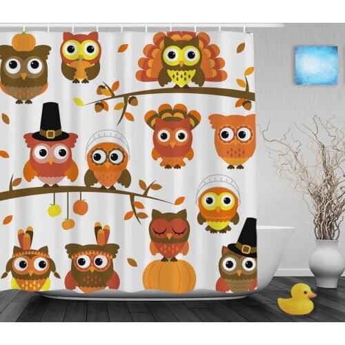 Funny Halloween Decor Bathroom Shower Curtain Cute Cartoon Owel Pumpkin Shower Curtains Waterproof Polyester Fabric With Hooks