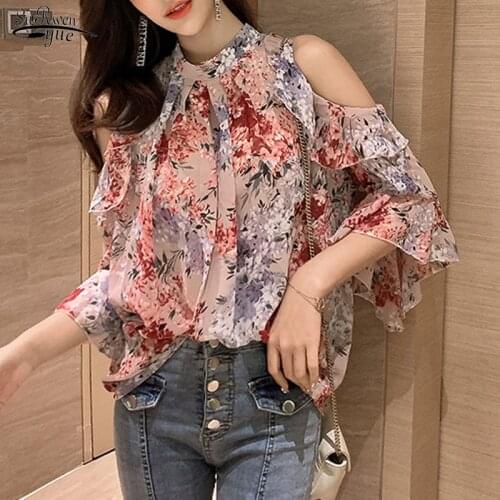 Short Sleeve Butterfly Sleeve O-neck Women Clothing 2021 Womens Blouses And Tops Elegant Female Tops Long Sleeve Floral 14956