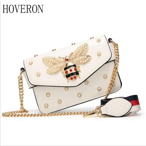 HOVERON Ladies bag 2019 luxury rhinestone bee wallet handbag small chain Messenger bag ladies evening party bag flip bag summer