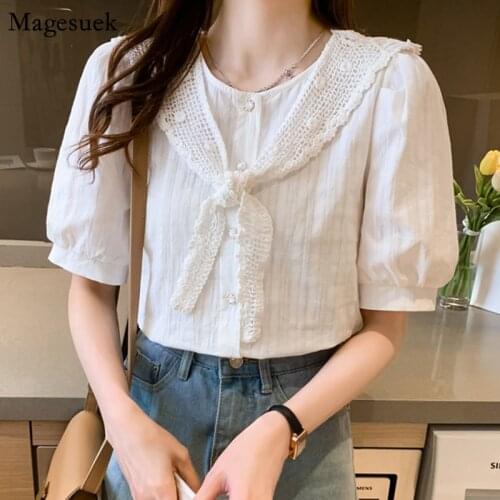 Korean Chic Summer Loose Puff Short Sleeve Womens Shirt Blusas New Fashion Knitted Shawl Casual Blouses Solid Tops Female 14167