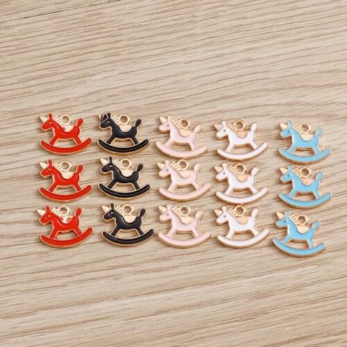 10pcs 14*11mm Toys Trojans Horse Charms Pendants for Necklaces Earrings Enamel Unicorn Charms Handmade Crafts Jewelry DIY Making