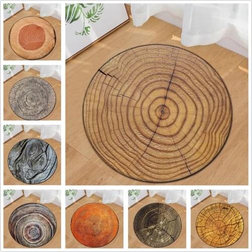 Nordic Style Chair Mat 3D Wood Round Carpet Soft Doormat Bedroom Area Rugs Flannel Anti-slip Bedside Carpets for Living Room